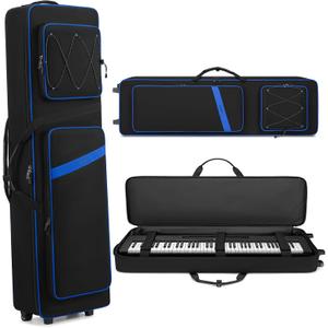 BOSSTIN 88 Key Keyboard Case with Wheels, Inner Size: 53.5"x 15"x 7", Waterproof Padded Rolling Gig Bag Keyboard Piano Case for 88 Key Piano Keyboard (Blue)