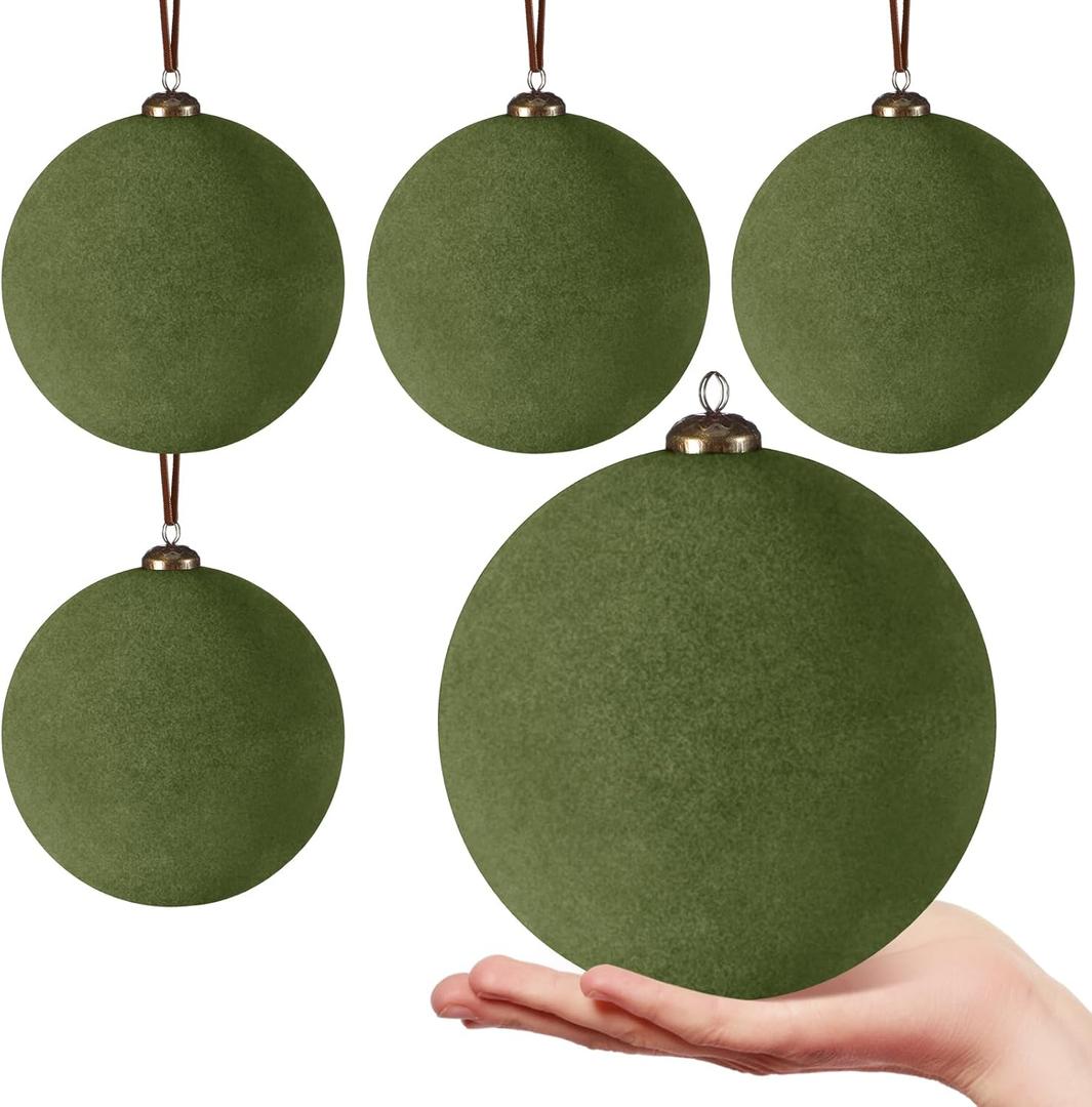 4 Pcs Large Velvet Christmas Balls 6 Inch Christmas Tree Decorations Xmas Ornaments Balls for Family Holiday Wedding Party Xmas Tree Hanging Decoration (Green)