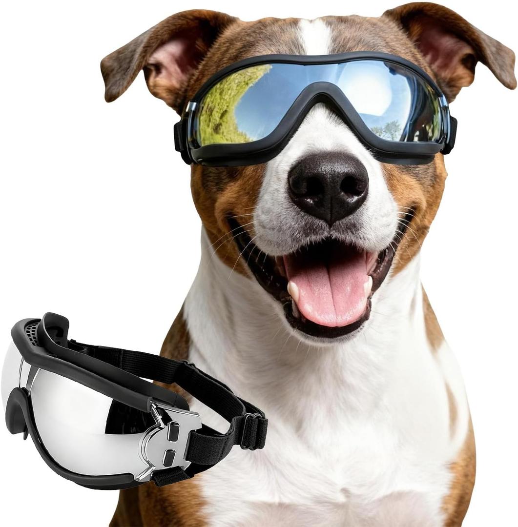 NAMSAN Dog Goggles Medium to Large Breed, Anti-UV Sunglasses for Dogs Large Breeds, Windproof Driving Dog Eye Protection, Doggy Glasses with Elastic Straps, Adjustable, Black