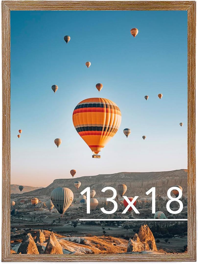 13x18 Picture Frame Rustic Brown for Poster Photo Picture, Horizontal and Vertical Formats for Wall Hanging, 13 x 18 Wall Gallery Poster Photo Frame for 13 by 18 Photos Posters, Rustic Brown