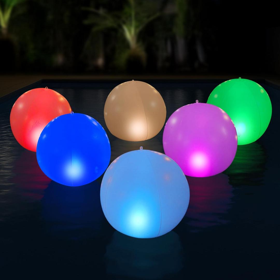 NAYUNA 4 Pack - Solar LED Floating Pool Lights - 14-Inch Inflatable Waterproof Decorative Balls with 16 Color-Changing Glow, Durable and Eco-Friendly for Pools, Patios, Gardens and Events