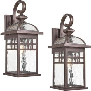 2-Pack Porch Lights Outdoor Waterproof Exterior Lighting Fixtures ORB Finish Wall Light with Water Ripple Glass Modern Outside Lights for House Garage Patio and Doorway