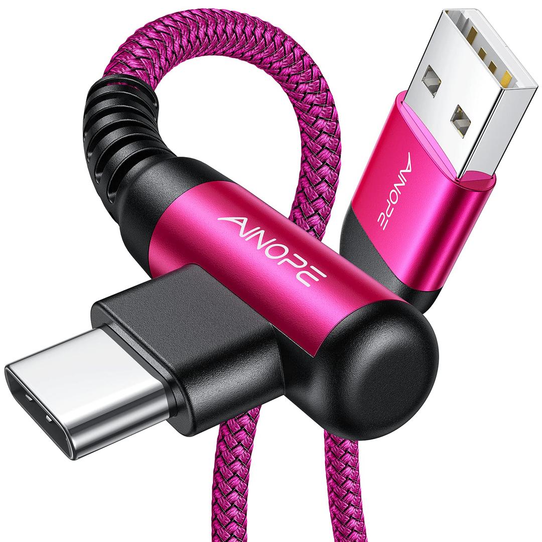 AINOPE Type C Cable [2-Pack, 6.6ft] 3.1A Type C Charger Fast Charging Right Angle, Resistant Nylon Braided S9 Charger Compatible with Galaxy S10 S9 Plus S21, Note 10 9 LG, USB C Cable (Rose)