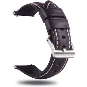 Quick Release Retro Leather Watch Band,Vintage Oil-tanned Pull-up Leather Strap Replacement,Choice of Width-18mm 20mm 22mm 24mm or 26mm (Black Brown)
