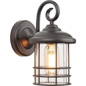 MICSIU 1-Pack 5.5" Narrow Oil Rubbed Bronze Outdoor Wall Sconce, 9.8" Rustic Farmhouse Porch Light with Seedy Glass, Anti-Rust Exterior Fixture for Slim Column, Garage, Patio, Front Door Sidelight