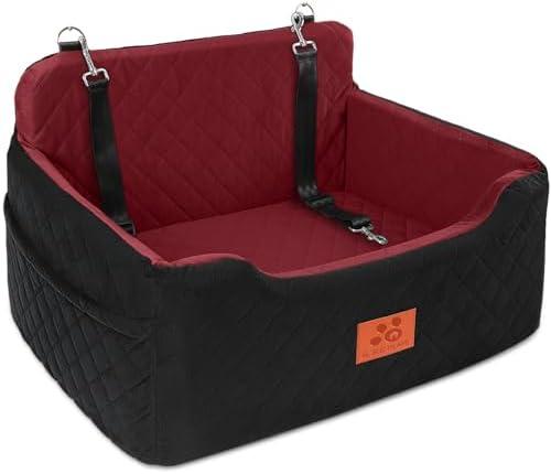 GL GLENSLAVE Dog Car Seat for Medium/Large Dogs, Dog Booster Seat for Pet Under 50lbs or 2 Small Dogs, Detachable and Washable Pet Car Bed, Multi-Functional Pet Booster Seat for Backseat(Black/Red)