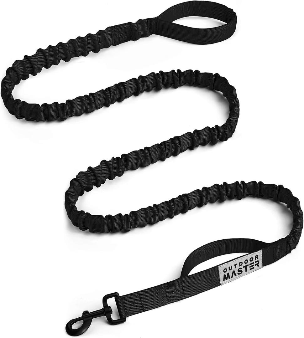 OutdoorMaster Bungee Dog Leash, Heavy Duty Dog Leash with Shock Absorption, 2 Padded Handles Training Leash, Improved Dog Safety and Comfort (Black, 6 FT) (Max: 6'7")