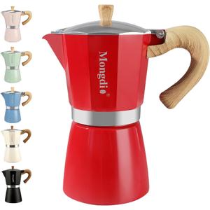 Mongdio Stovetop Espresso Maker Moka Pot, Cuban Coffee Maker Stove top coffee maker Moka Italian Espresso Greca Coffee Maker Brewer Percolator, 9 Espresso Cups, 15 oz - Red