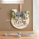 Rustic Round Wood Wreath for Front Door with Home Sign & Metal Hook, All Seasons Outdoor Wreath for Porch Wall Decor, Spring Summer Fall Holiday Decorations, Halloween Christmas Housewarming Gifts