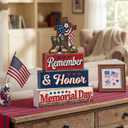 Yuntau 4 Pcs Memorial Day Table Decor Patriotic 4th of July Tiered Tray Decor Remember Honor Our Heroes Wooden Sign Red White Blue Table Centerpiece for Home Office Desk 250th Anniversary Decorations