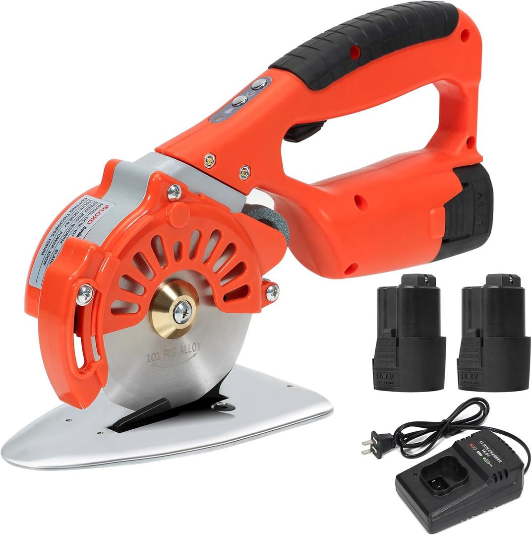 VLOXO Cordless Electric Rotary Scissors Power Fabric Cutter Rechargeable Rotary Cloth Scissors Adjustable Speed Electric Cutter with 2 Battery for Cutting Fabric Carpet Leather Multi-Layer Cloth