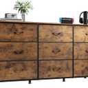 WLIVE 47''W Dresser for Bedroom, Dresser TV Stand for 45, 50, 55 inch TV, Wide Chest of Drawers with 9 Drawer, Large Entertainment Center, Fabric Dressers with Wood Top for Living Room, Rustic Brown, Regular Size