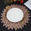 Placemats Set of 4, Round Hollow Out Flowers Place Mats for Dining Table Pressed Vinyl Blooming Leaf Table Mats for Holiday Party Wedding Accent Centerpiece Dinner Table Decoration (Rose Gold)