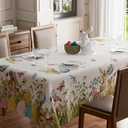 Easter Cute Bunny Eggs Flower Butterfly Watercolor Rabbits Tablecloth Rectangle Washable Table Covers for Spring Indoor Outdoor Dining Table Home Party Decorations 60x84 Inch