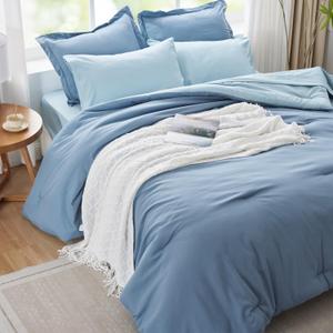 Navy Blue Comforter Set Full Bedding Set, 7 Pieces Soft Bed in a Bag with Comforter, Sheets, Pillowcases & Shams, All Season Boho Full Bed Set