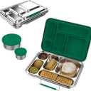 Stainless Steel Bento Box for Adults,31.6 oz Leakproof 5-Compartments Stainless Steel Bento Containers, Metal Lunch Box with 2 Container, Dishwasher Safe, Design for Office,Outdoor, BPA-Free Green