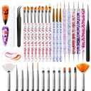 Artdone 34pcs Nail Art Brushes, Nail Art Tool Set, Dotting Tools, Dust Striping Brushes for Long Lines, Drawing Pen Kit For Gel Polish Design Supply
