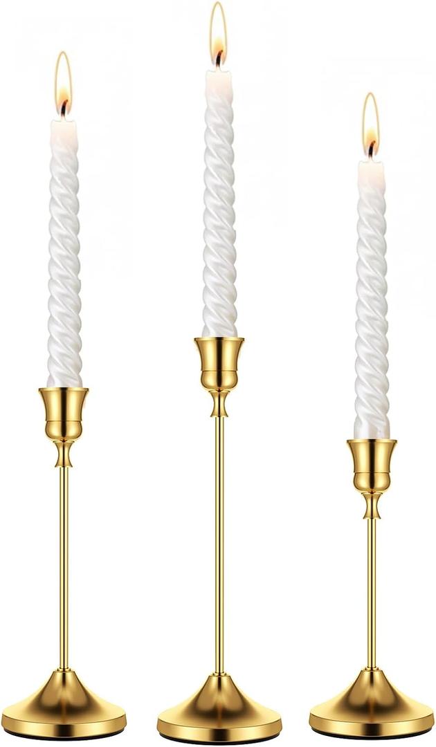 Gold Taper Candle Holders for Pillar Candles, Brass Candlestick Holders, Skinny Candle Holder Decor for centros de mesa Table Centerpiece