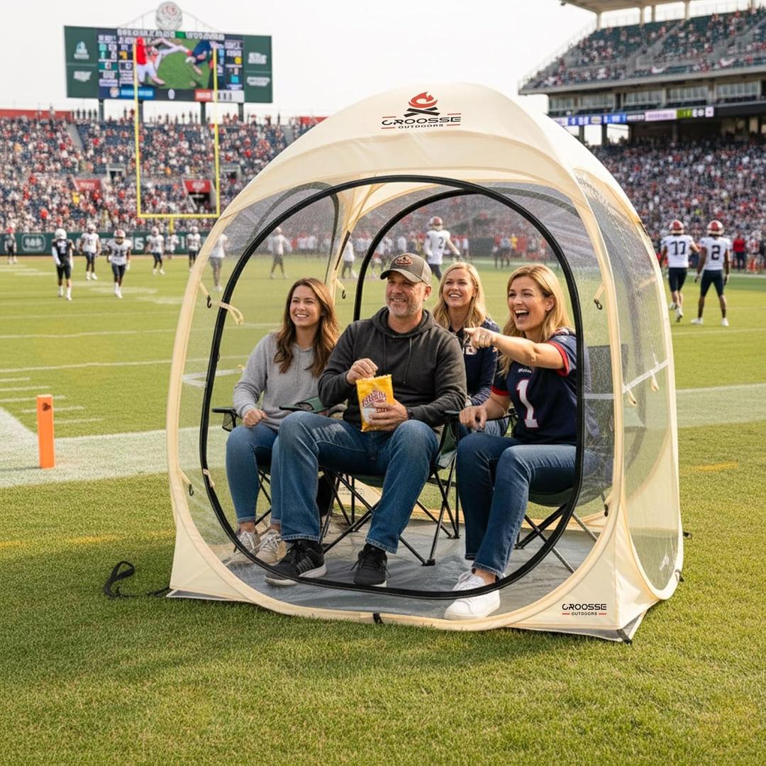 Sports Tent Pop Up Shelter – Waterproof Outdoor Bubble Tent with Floor Mat & Top Cover, 2/4 Person Clear Bubble Tents for Sports Events, Camping, Cheering and Fishing