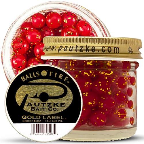 Pautzke Balls O' Fire Salmon Eggs Bait, Gold Label(Red) - Real Salmon Eggs for Trout Fishing, Soft Fish Eggs for Salmon Fishing, Can Be Used as Single Egg Salmon Bait or Salmon Egg Sacks
