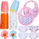 10 Pcs Baby Doll Accessories Set Pretend Feeding and Caring Play Toy Set with Magic Disappearing Milk and Juice Bottles, Pacifier, Bibs, Diapers Baby Doll Stuff for Kids Girls Birthday Party Gifts