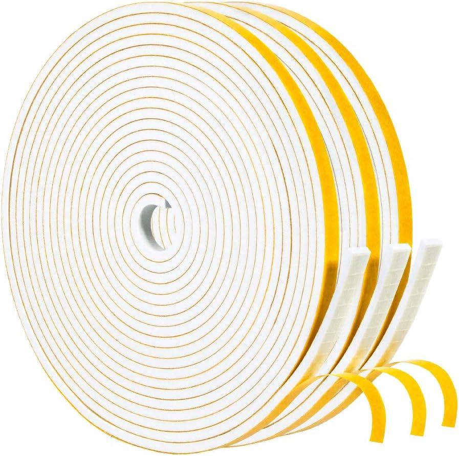 Yotache White Doors Windows Weather Stripping 1/4" x1/8", Foam Insulation Sealing Gasket Tape for Doors, Sliding Door, Total 50 Feet Long (3 X 16.5 Ft Each)