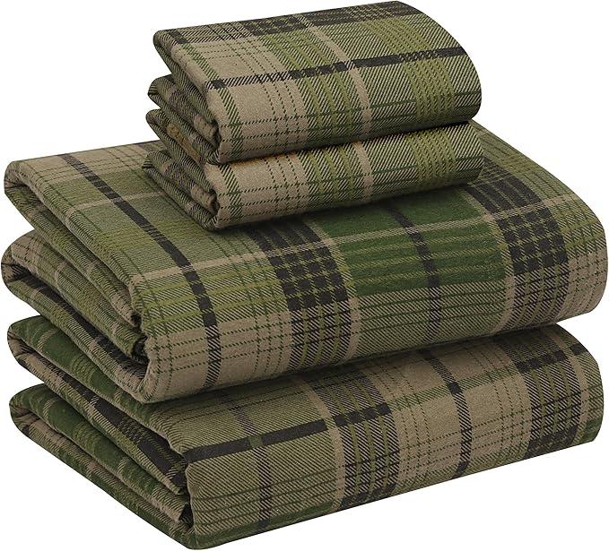 RUVANTI Flannel Sheets King Size - 100% Cotton Double Brushed King Size Sheets Set - Deep Pockets 16 Inches Bed Sheets - All Seasons Breathable & Extra Soft - Warm & Cozy, 4 Piece, DNA Plaid
