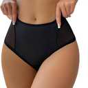Milumia Women Contrast Sexy Mesh Briefs Panty Mid Rise Sheer Cheeky Breathable Underwear (XL, Black)