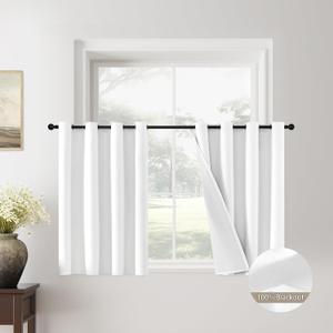 ChrisDowa 100% Blackout Pure White Solid Curtains 45 Inches Long 2 Panels for Bedroom Living Room,Farmhouse Room Darkening Thermal Insulated Soundproof Grommet Top Window Treatment Drapes, 52x45