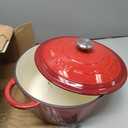 Gibson Home Addlestone 5-Quart Red Enamel Cast Iron Dutch Oven with Lid and Dual Handles  Durable Round Cooking Pot