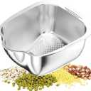 Rice Washer Strainer Bowl, Stainless Steel Washing Bowl whit Side Drainers, Versatile Square Quinoa Colander for Cleaning Rinsing Fruits, Vegetables, and Beans - Multifunctional Drain Basket (3 QT)