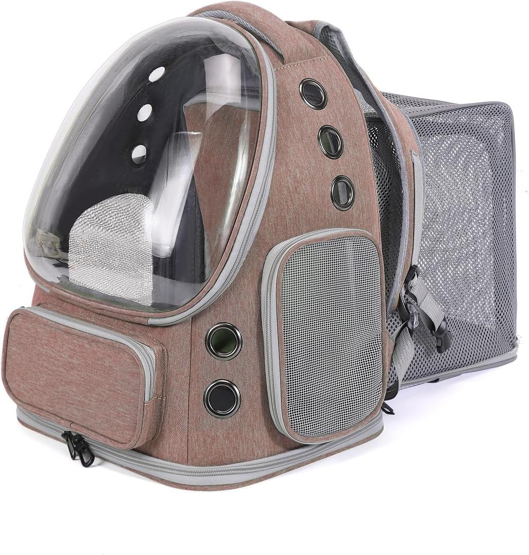 Cat Backpack Carrier for Large Cats, Expandable Cat Bubble Backpack, Dog Carriers for Small Medium Dogs, Airline Approved Pet Carrier for Travel Hiking Outdoor(Brown)