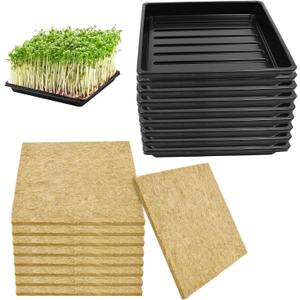 9Set Microgreens Growing Mat with Tray, Microgreen Growing Kit 1010 Wheatgrass Seed Sprouting Starter Mat Hemp Fiber Grow Tray Hydroponic Jute Pads Indoor Organic Production for Germination Sprouts