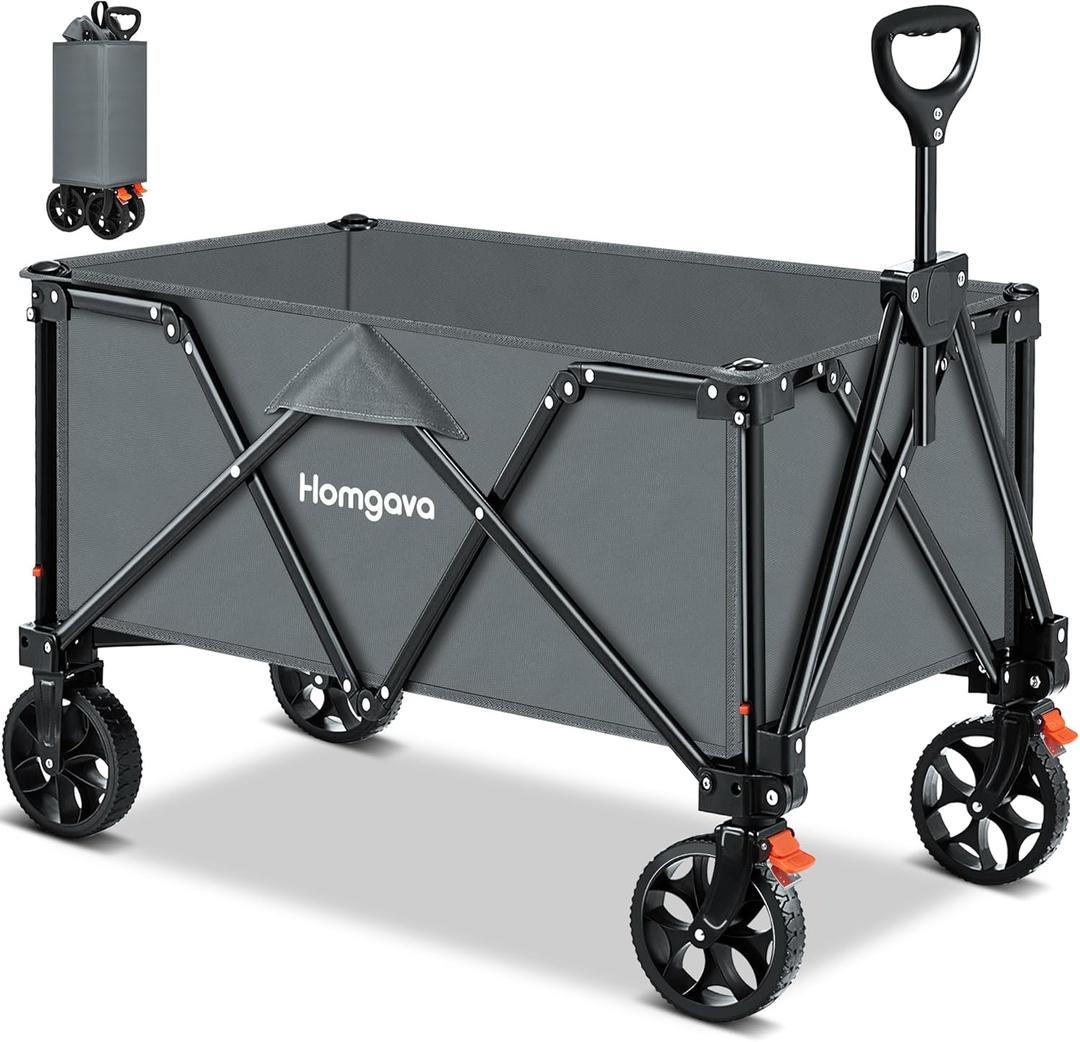Collapsible Folding Wagon Heavy Duty,Foldable Utility Cart with Wheels,Large Capacity,with 2 Brakes,for Grocery Outdoor Camping Beach Gardening Shopping Fishing, Grey