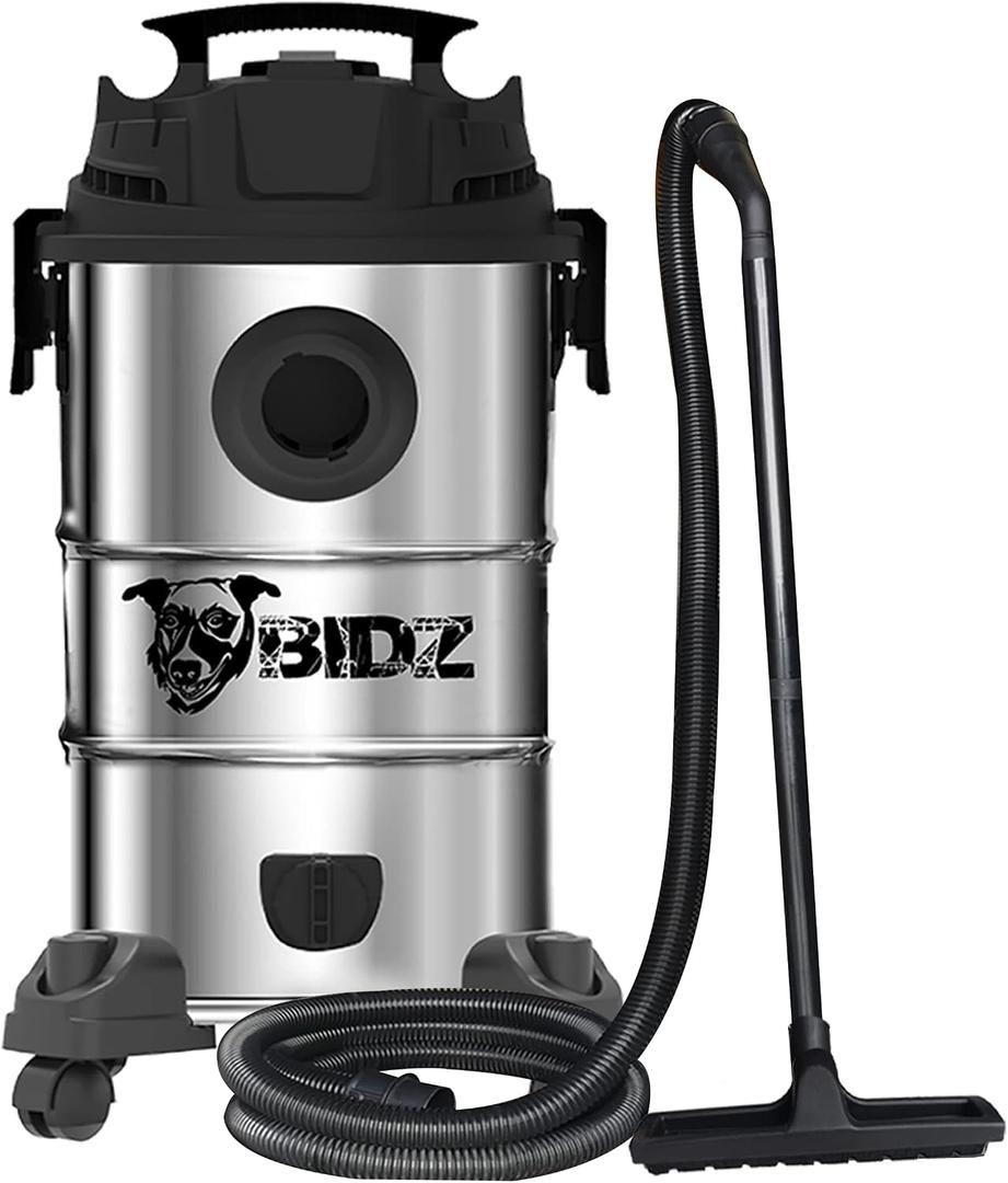 BIDZ 8 Gallons, Powerful 6 Peak HP Motor, 65'' Water Lift Suction Power, Heavy-Duty Stainless Steel Semi- Commercial Shop Vacuum System