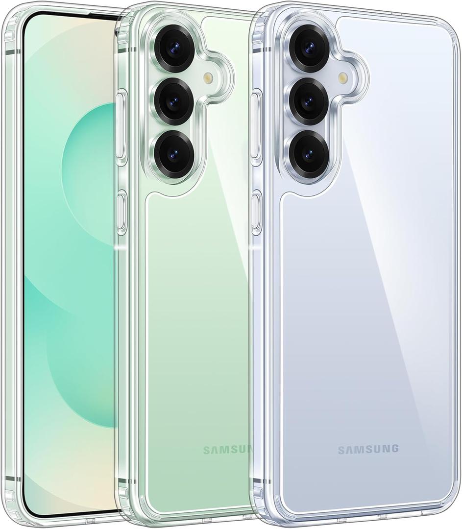 FNTCASE for Samsung Galaxy S25 Case: for Galaxy S24 Case Military Grade Drop Protection Anti Yellowing Cell Phone Cover - Rugged Shockproof Protective Bumper Transparent Cases(Clear)