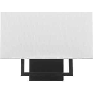 Globe Electric 2-Light Wall Sconce, Matte Black, White Linen Shade, Rectangular Cutout Body, Dimmable, 65000081