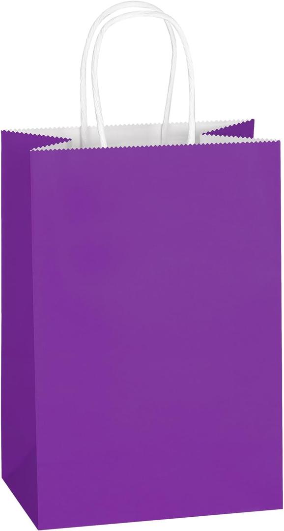 Mlyta 300 Pack 5.25x3.25x8.5 Inch Small Purple Kraft Paper Gift Bags with Handles Bulk for Goodie, Party Favor Brithday Grocery Shopping, Small Business Wedding Retail Craft Treat, Merchandise Sacks