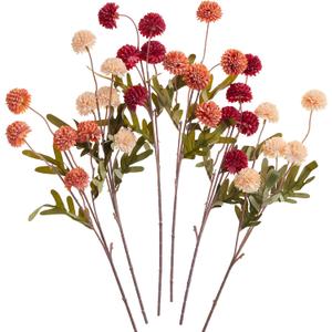 SITUMEIZI Faux Silk Pompon Mum Artificial Burnt Orange Flowers Fake Mini Chrysanthemum Flowers Mums 6Pcs for Home Party Wedding Decorations
