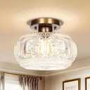 Semi Flush Mount Ceiling Light, Globe Glass Ceiling Light Fixture, Antique Bronze Modern Lighting for Hallway Bedroom Entryway Kitchen Porch, Bulb Not Included (9.38 inch)
