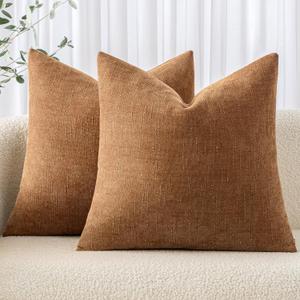 MIULEE Pack of 2 Decorative Throw Pillow Covers Soft Chenille Throw Pillows Solid Textured Euro Cushion Covers for Couch Sofa Bedroom Living Room 22x22 Inch, Brown
