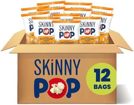 SkinnyPop Popcorn, White Cheddar, Whole Grain, Dairy-Free Snack, 1oz Bags (12ct), BB 11/20/2025