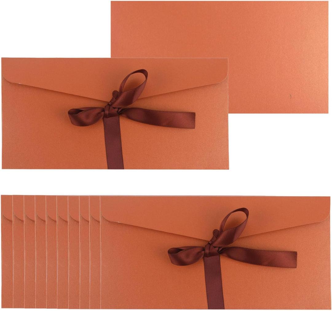 50 Pieces Bronze Envelopes with Bow Tie Closure, Paper Greeting Card Holders for Invitations Mail Postcard Bills Wedding Party Favors Business Cards, 8.66 x 4.33 Inches