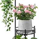 CZWL&HG Hanging Plant Stand Adjustable 2-Tier 72" Metal Shelf -Tall Indoor/Outdoor Plant Rack with Hangers for 4 Potted Flowers, Corner Shelf for Living Room & Patio (Black)