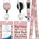 Plifal ID Badge Holder with Lanyard and Retractable Badge Reel Clip, Inspirational Quote Card Name Tag Lanyard Vertical ID Protector Bage Clips for Nurse Nursing Doctor Teacher Student() (Cute-25)
