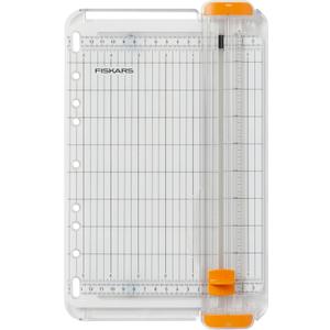 Fiskars SureCut Portable Paper Trimmer, 9" Cut Length for Cardstock and Photos, Fits in 3-Ring Binder for Travel, 10 Sheet Cutting Capacity, 9" Rail, Orange
