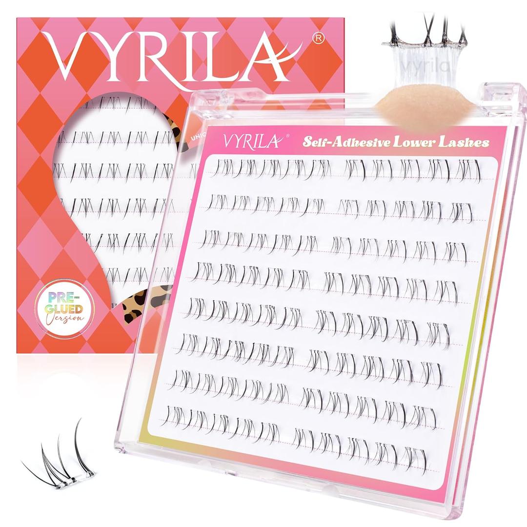 Self Adhesive Bottom Lashes, Pre Glued No Glue Lower Lash Clusters, Ultra Thin Invisible Band, Natural Wispy Under Lash Extensions, Easy Apply for Beginners(6-7mm)