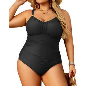 Aqua Eve Plus Size Swimsuit for Women Tummy Control One Piece Bathing Suit Vintage Swimwear New Black, 14W