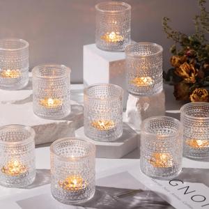 40Pcs Glass Votive Candle Holders, Clear Tea Light Candle Holders Vintage Tealight Candle Holder Bulk for Autumn, Thanksgiving Table Centerpieces, Christmas Decor (Clear)