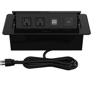 Pop Up Power Strip with PD 30W USB Ports, Recessed Power Grommet Outlet Hub Connectivity Box, Pop Up Outlets Socket for Table Conference Room Countertop, 2 AC Outlets, USB A and USB C Charging Ports